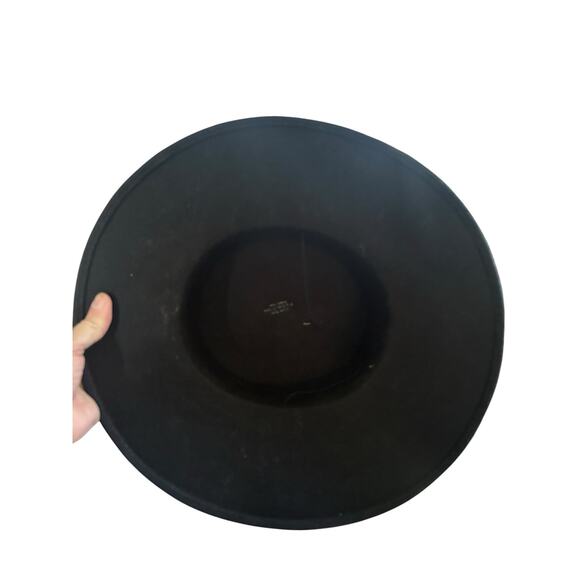 Vintage Black Wide Brim Flat Top Boater Hat Wool Felt Church Derby Size 22 main image 6